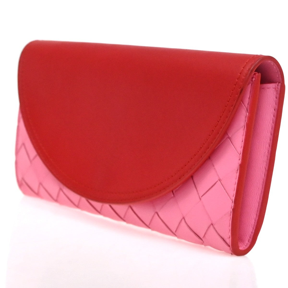 BOTTEGA VENETA Intrecciato Bicolor Bifold Long Wallet Leather Pink Red 37RF975