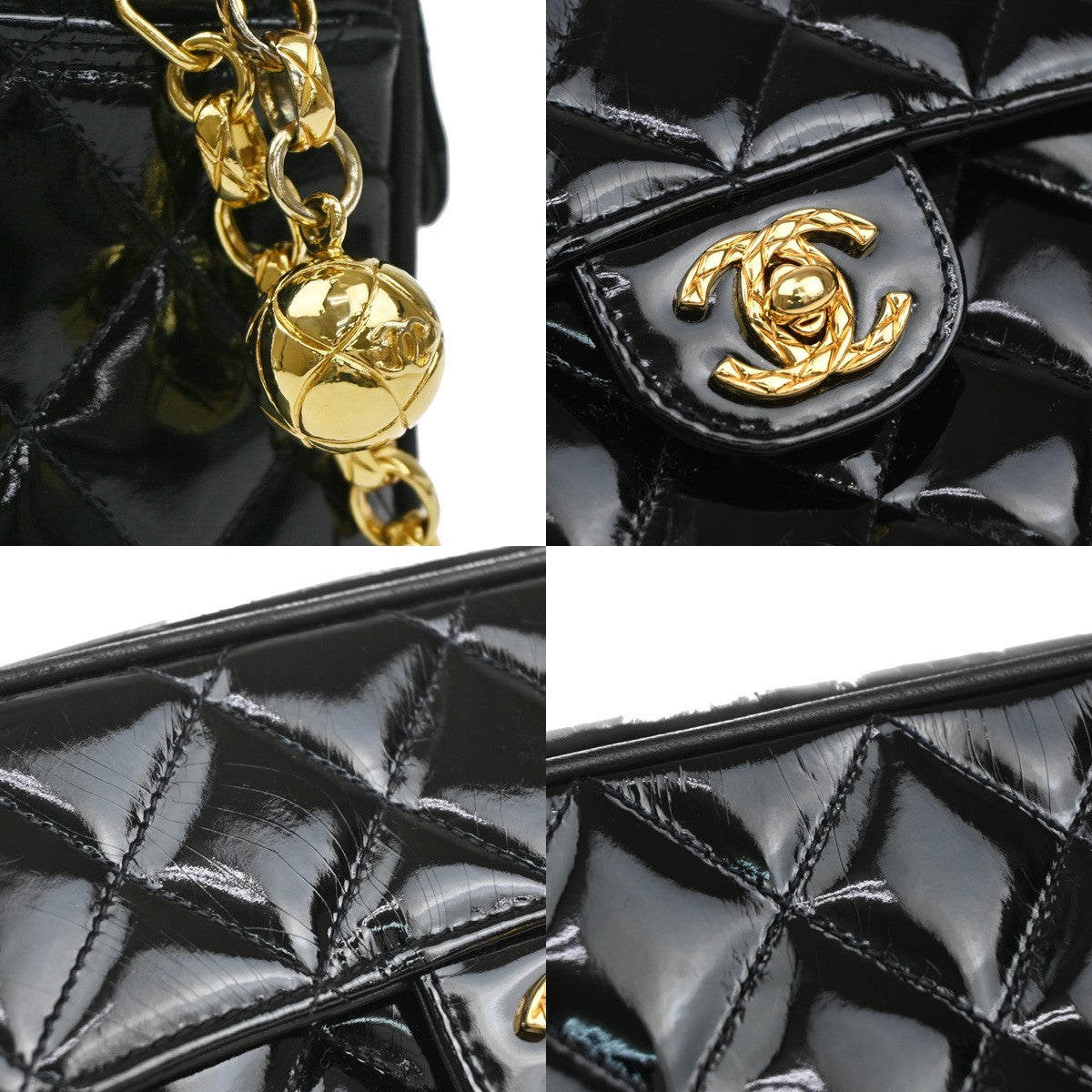 CHANEL CC Matelasse Mini Chain Shoulder Bag Patent Leather BK GHW VTG 375RL116