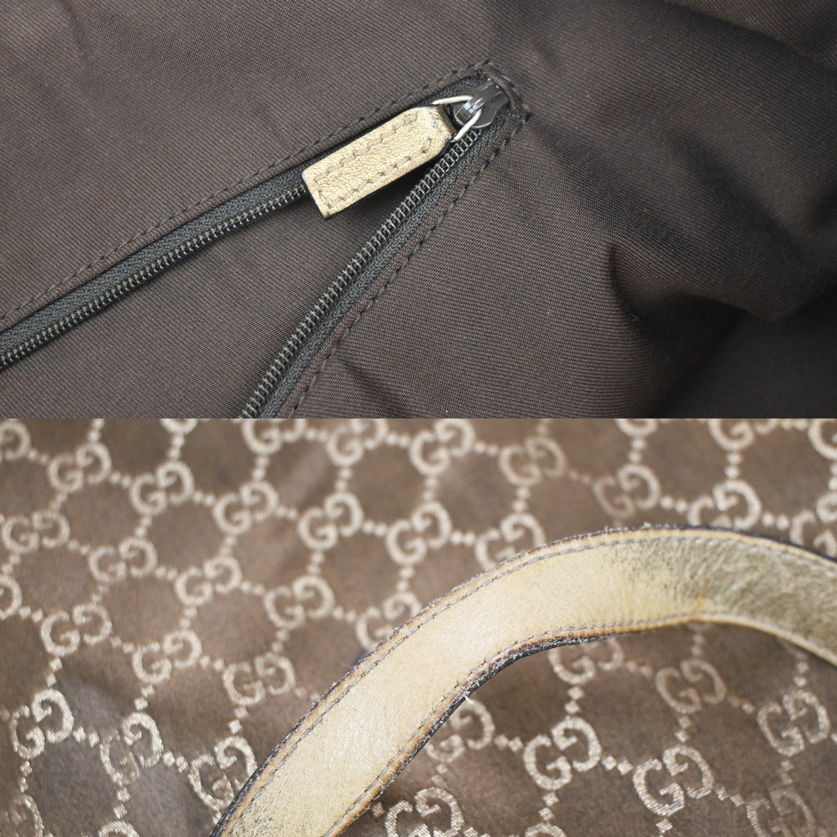 GUCCI Logo Abbey GG Pattern Shoulder Bag Satin Leather Brown GHW Italy 69YJ171