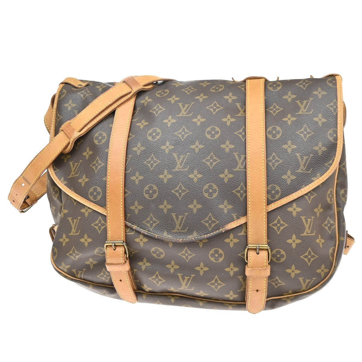 LOUIS VUITTON Logo Saumur 43 Shoulder Bag Monogram Leather Brown M42252 35MA673
