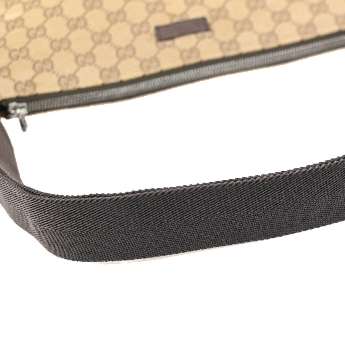 Gucci GG Logo Zipper Crossbody Shoulder Bag Canvas Leather Brown Italy 83PA116