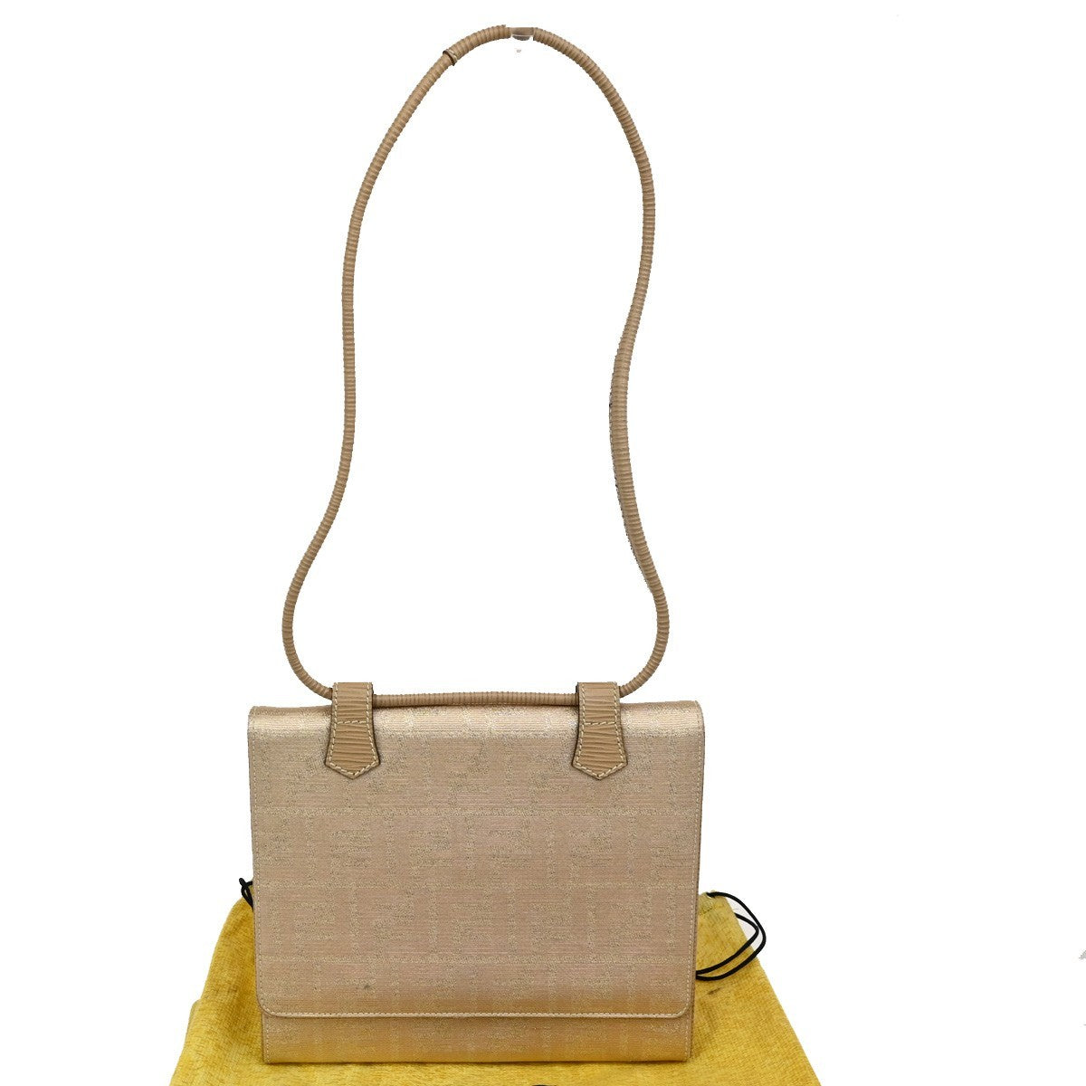 FENDI Logo Zucca Pattern Shoulder Bag Canvas Leather Gold Beige 87TA127