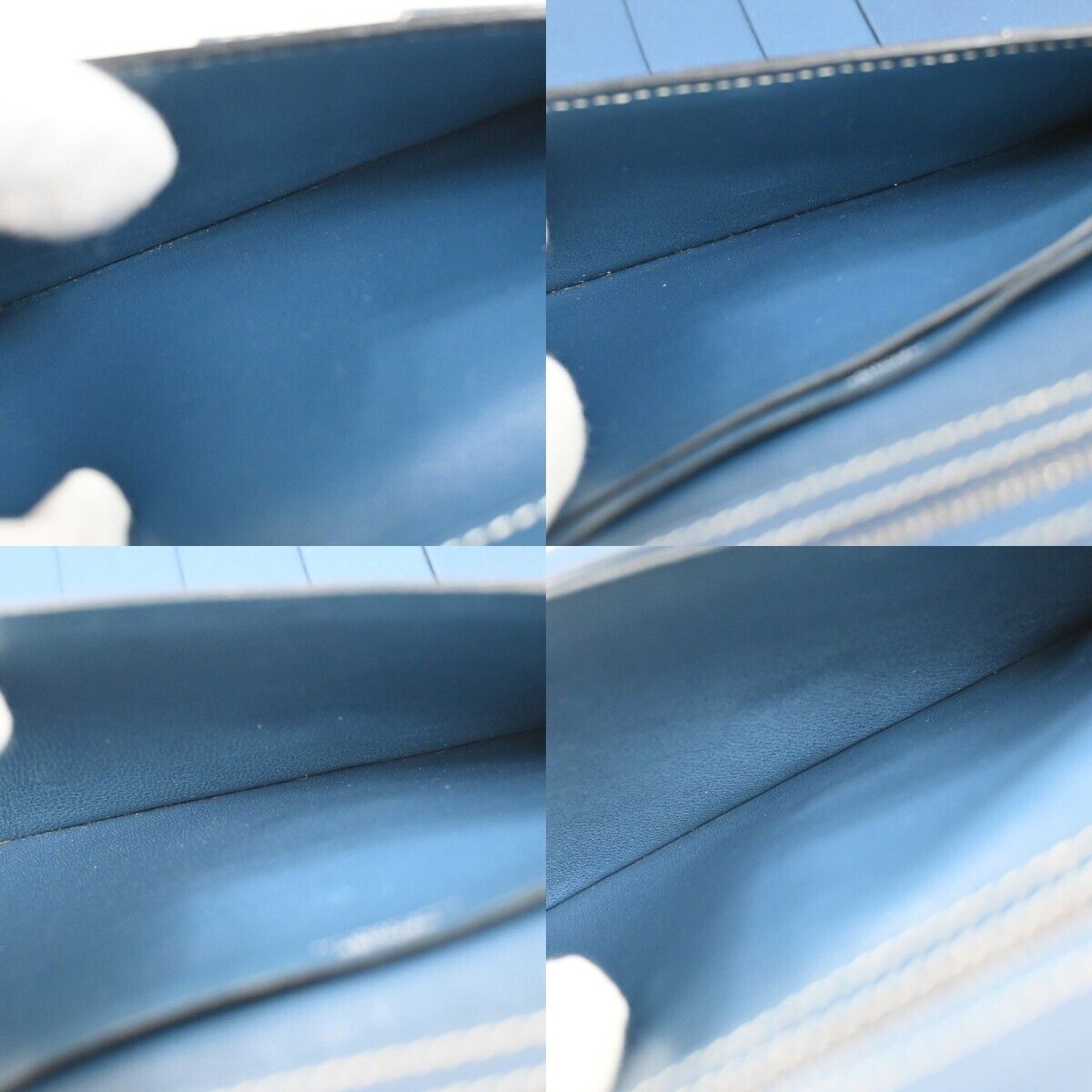 HERMES H Logo Bearn Long Trifold Wallet Purse ▢H Box Calf Leather Blue 82HB258