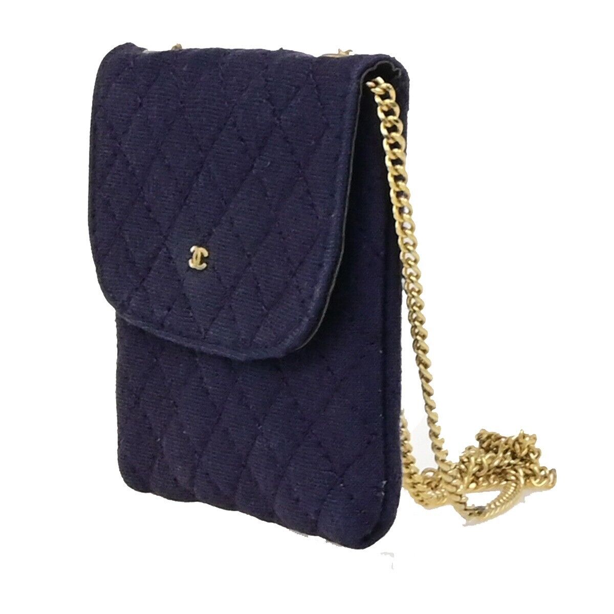 CHANEL Micro Matelasse Pouch Bag Canvas Leather Navy Blue GHW Accessory 73KA444