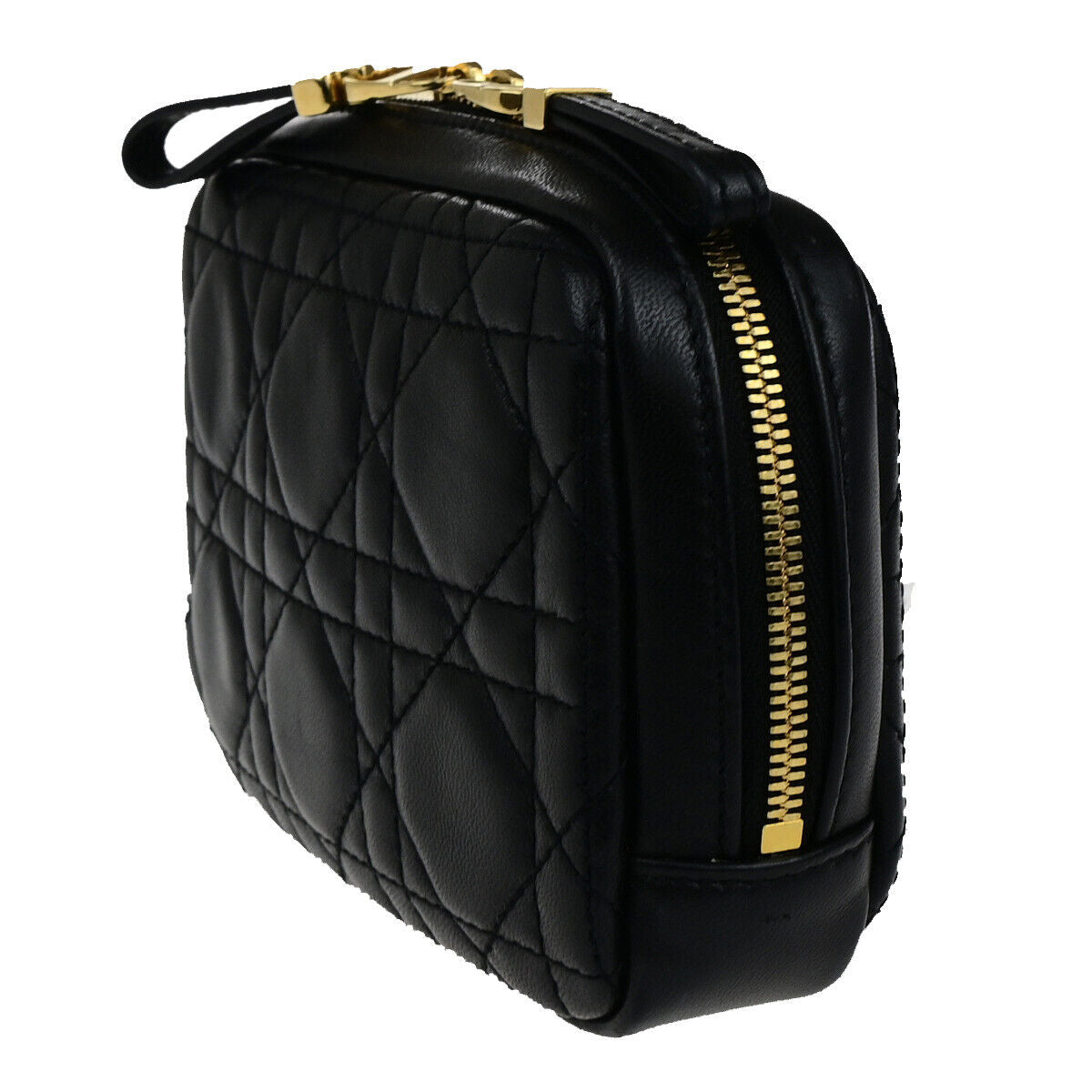 CHRISTIAN DIOR Logo Cannage Caro Mini Pouch Bag Leather Black GHW Italy 85RK740