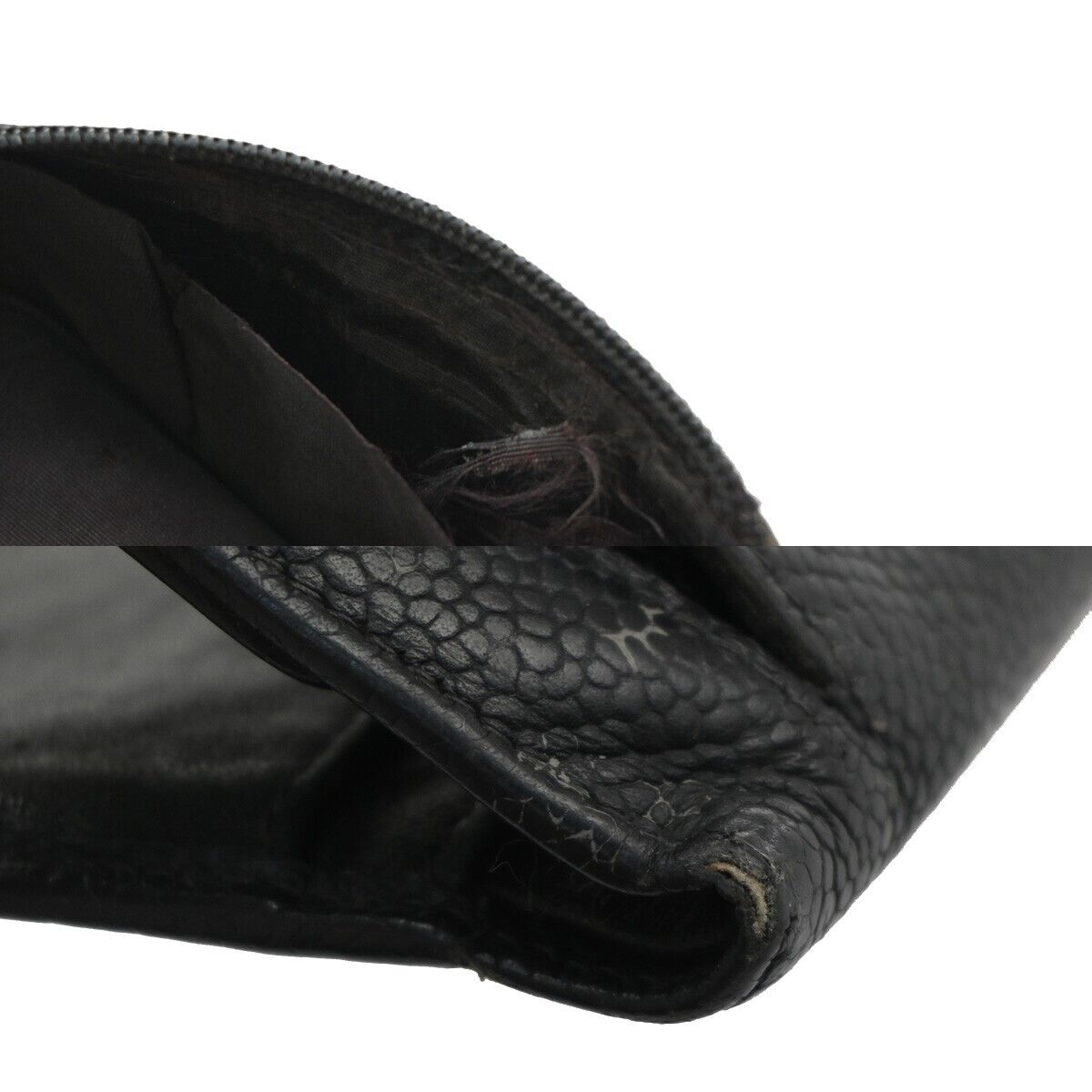 CHANEL CC Logo Trifold Wallet Purse Caviar Skin Leather Black GHW 02EA898