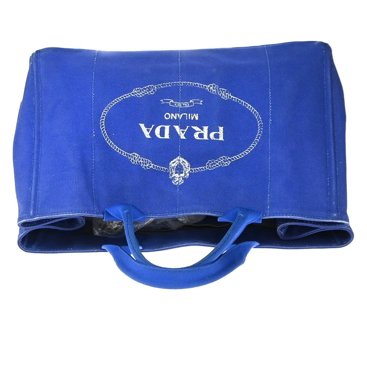 PRADA Logo CANAPA Shoulder Hand Tote Bag Canvas Leather Blue GHW 36KC773