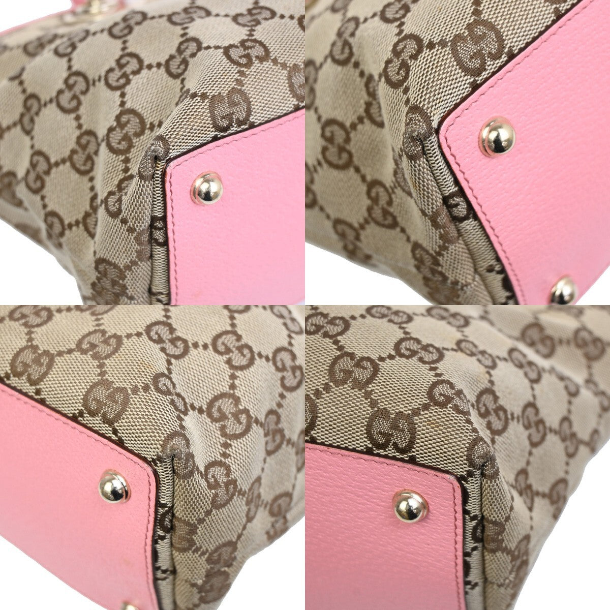 GUCCI Logo GG Pattern Mini Hand Tote Bag Canvas Leather Brown Pink 34FB571
