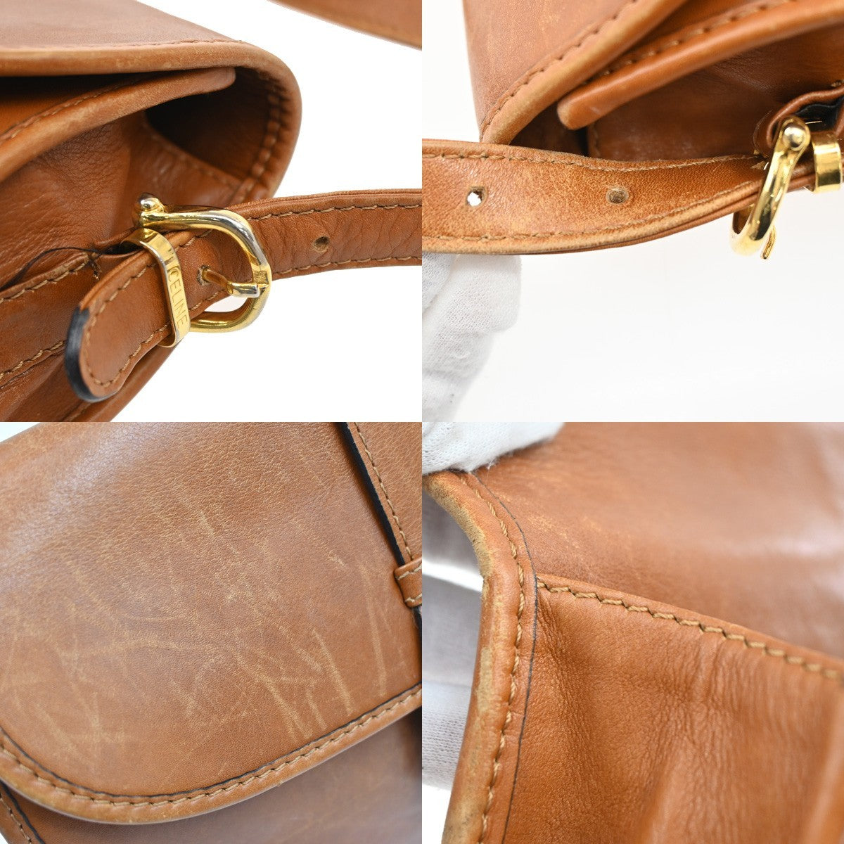 CELINE Logo Shoulder Bag Leather Brown GHW Made In Italy 02FC143