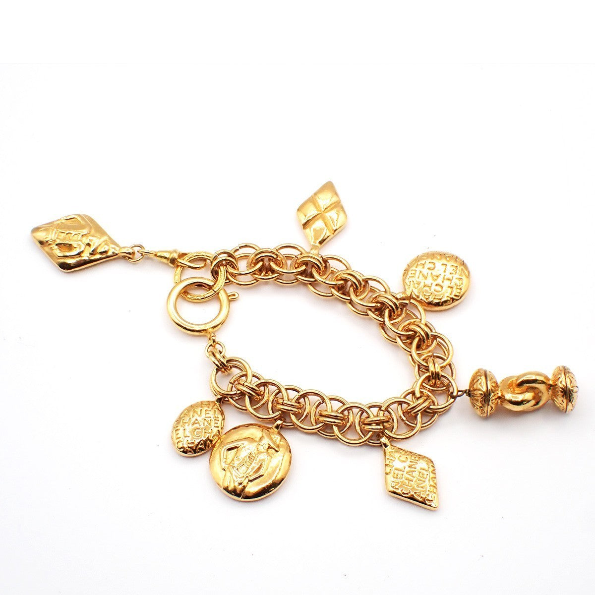 CHANEL Logo Mademoiselle Chain Bracelet Bangle Charm GHW France 50RL802
