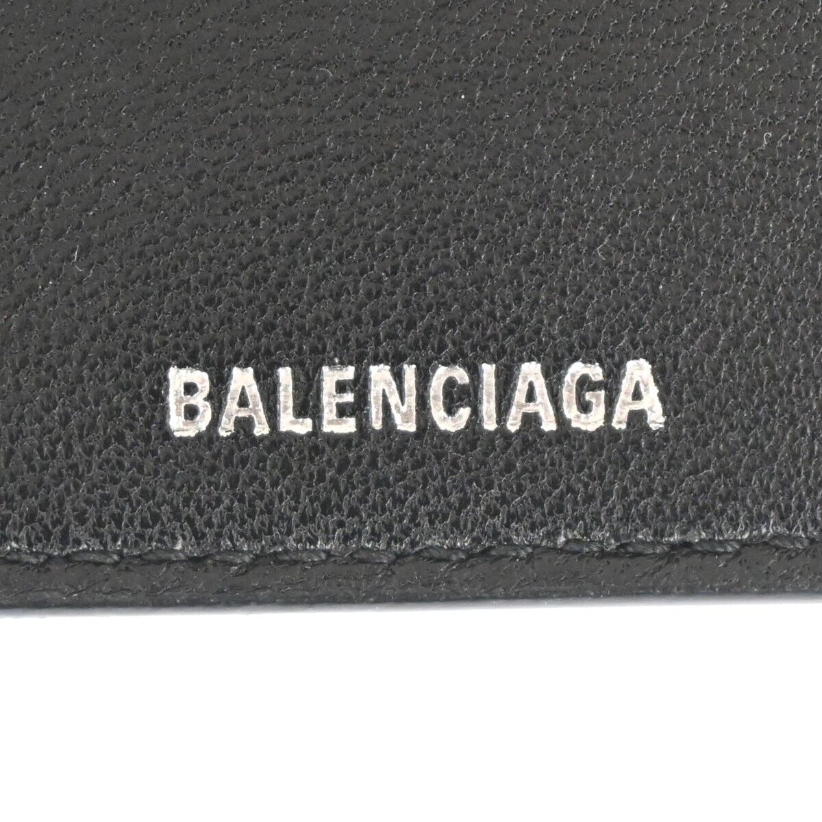 BALENCIAGA Logo Everyday Mini Trifold Wallet Purse Leather Black Italy 64HB612