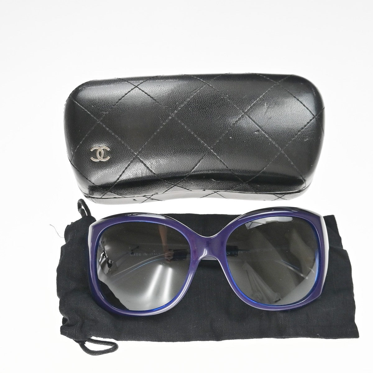 CHANEL CC Logo Sunglasses Eye Were Plastic Metal Blue SHW 5183-A Italy 66MA578