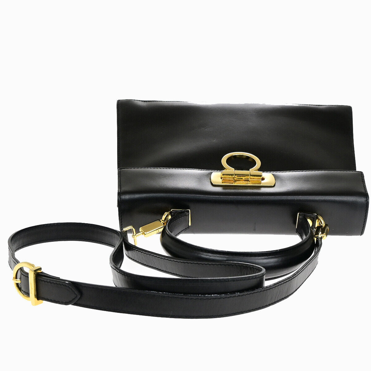 SALVATORE FERRAGAMO Gancini 2Way Shoulder Hand Bag Leather Black GHW 89YF705