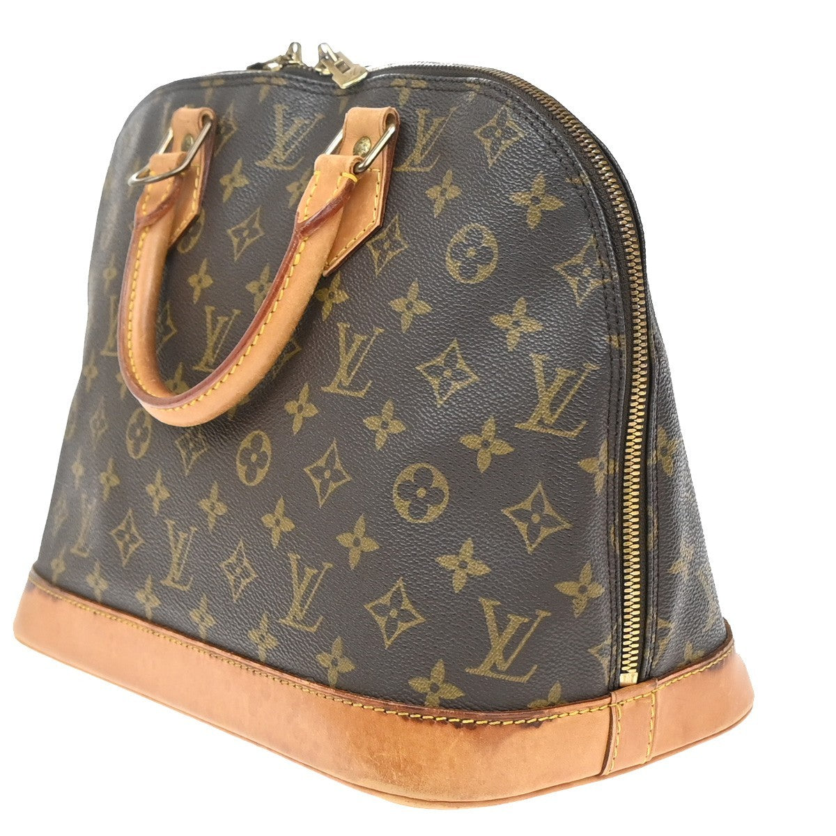 LOUIS VUITTON LV Logo Alma Hand Bag Monogram Leather Brown France M51130 82EG341