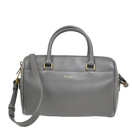 SAINT LAURENT Baby Duffle 2way Shoulder Hand Bag Leather Gray GHW Italy 84DA190