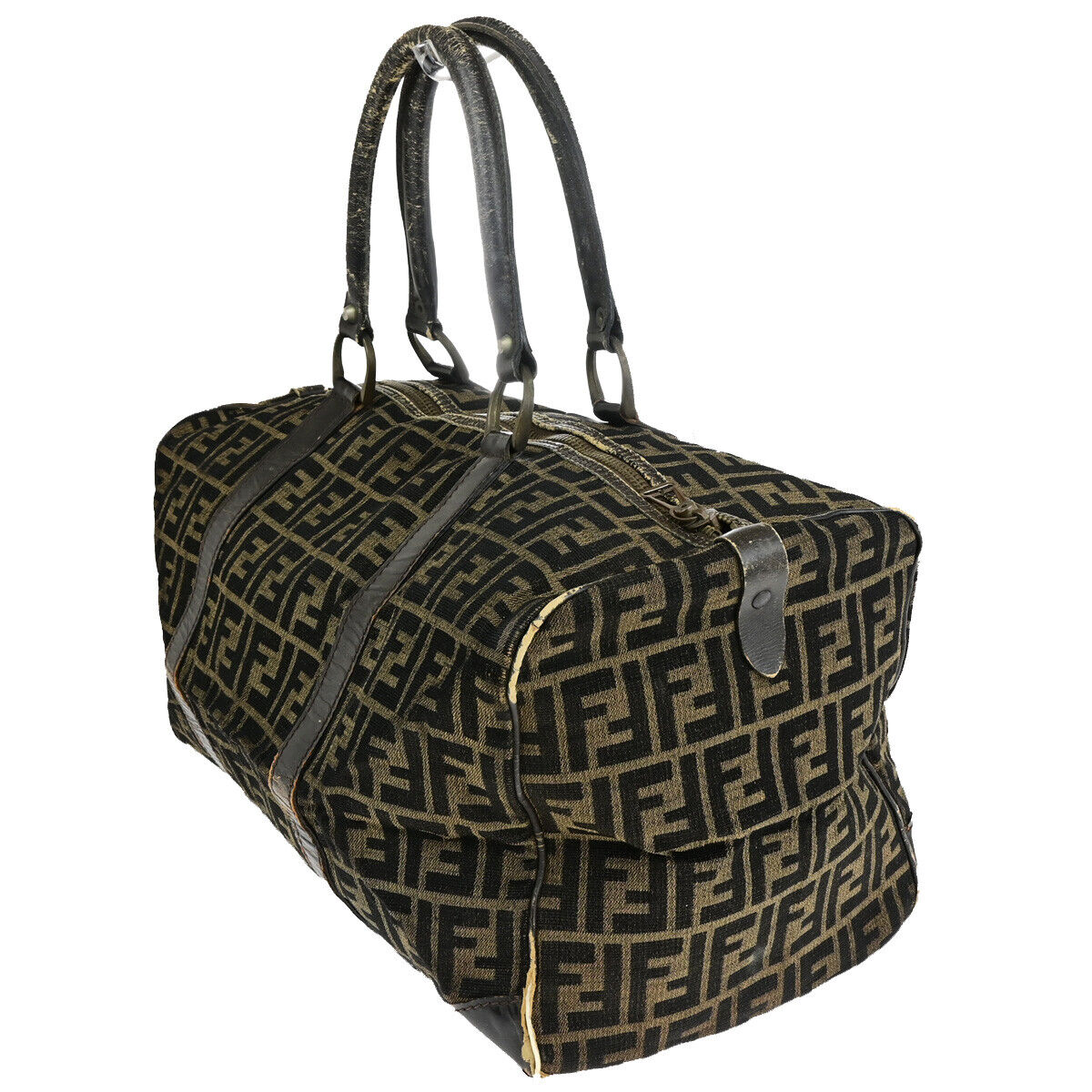 FENDI Logo Zucca Pattern Travel Hand Bag Canvas Leather Brown Italy 01SJ086