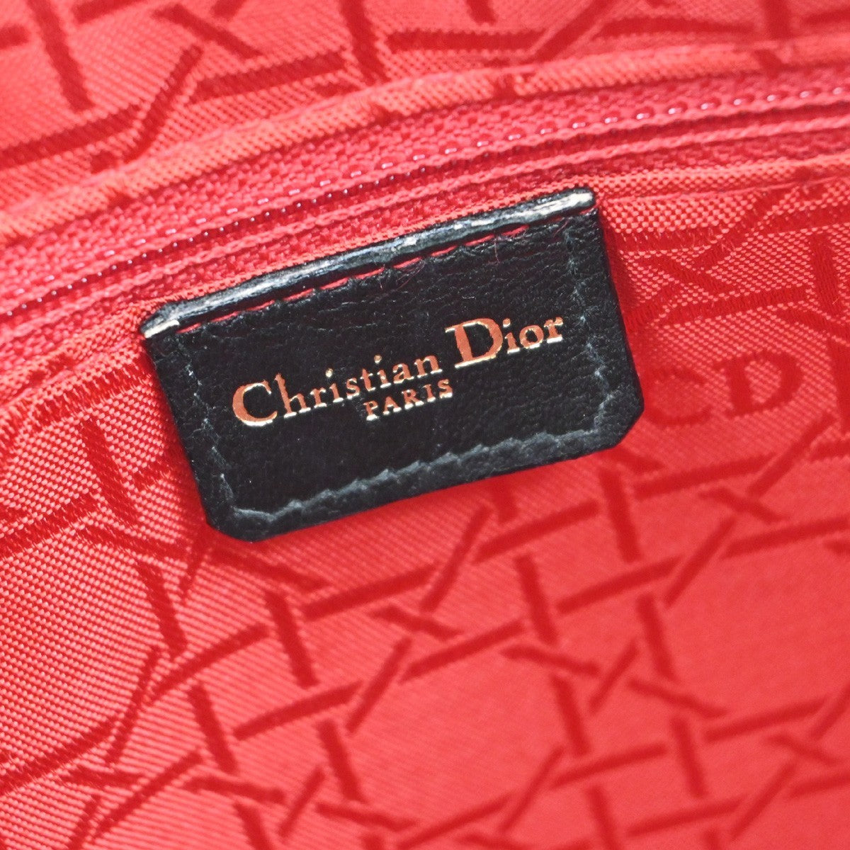 CHRISTIAN DIOR Lady Cannage Hand Tote Bag Leather Black Gold Italy 46RF672