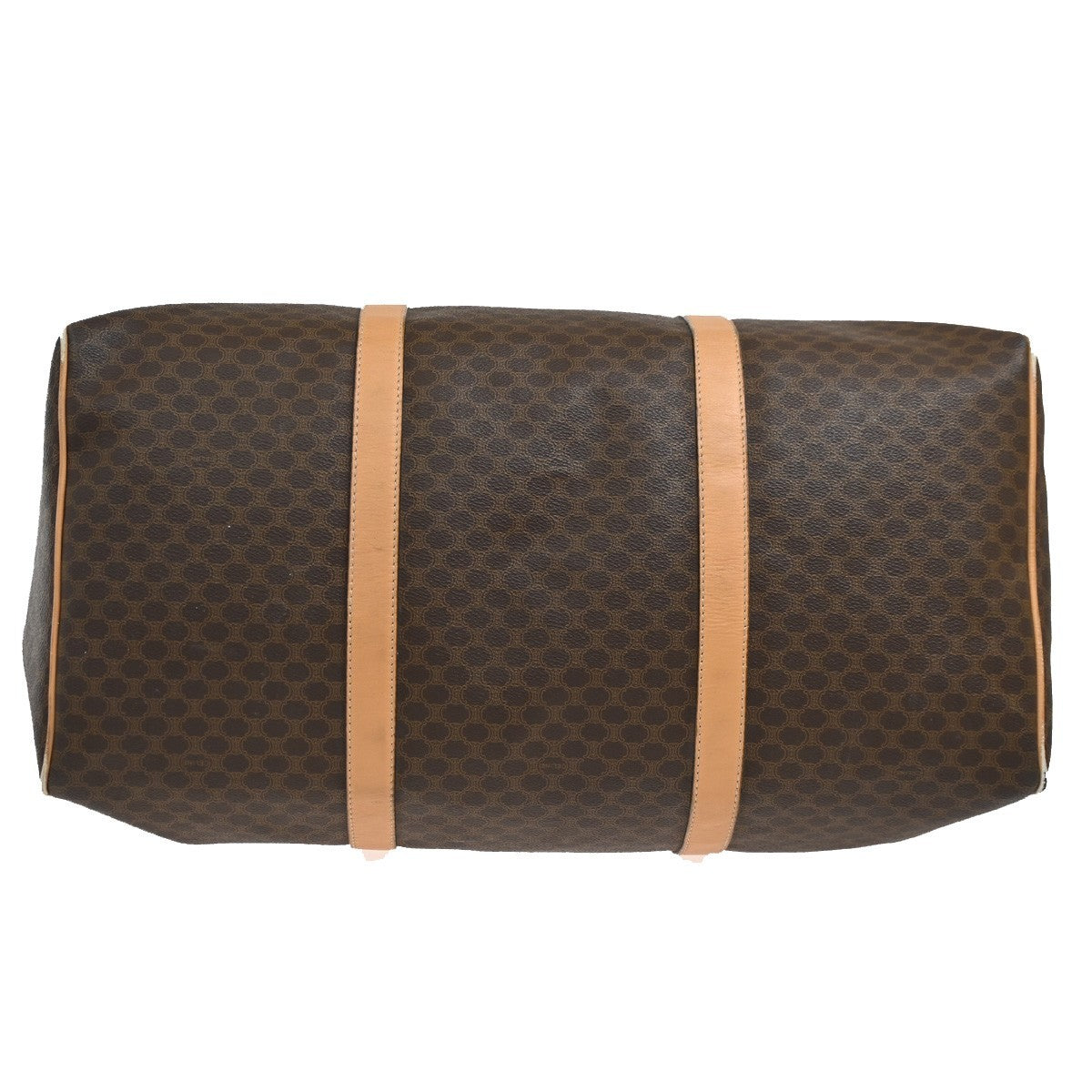 CELINE Logo Macadam Pattern Hand Boston Bag PVC Leather Brown Beige GHW 60DA044