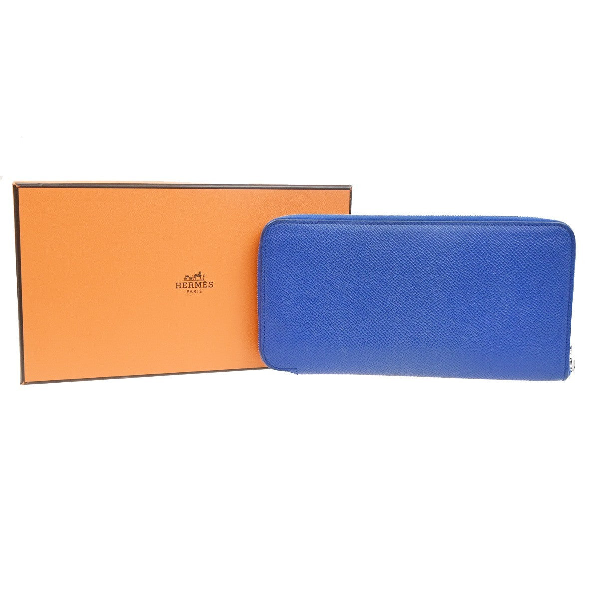 HERMES Azap Silk In Zip Around Long Wallet Epsom Leather Blue SHW France 38RL950