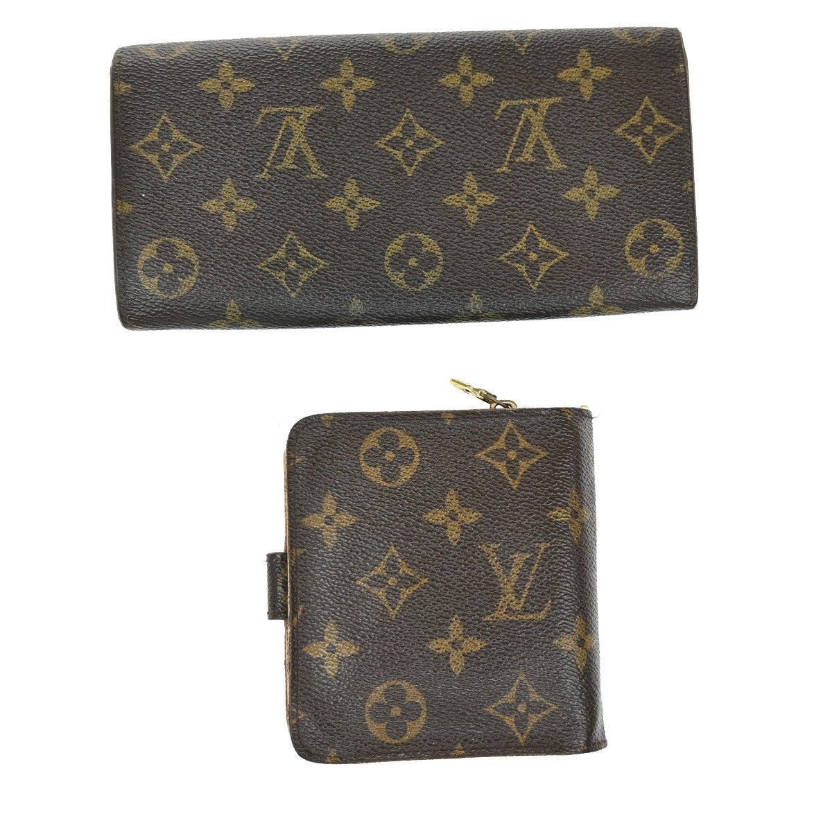 LOUIS VUITTON LV Logo 2 Set Bifold Wallet Monogram Leather Brown 02EF920