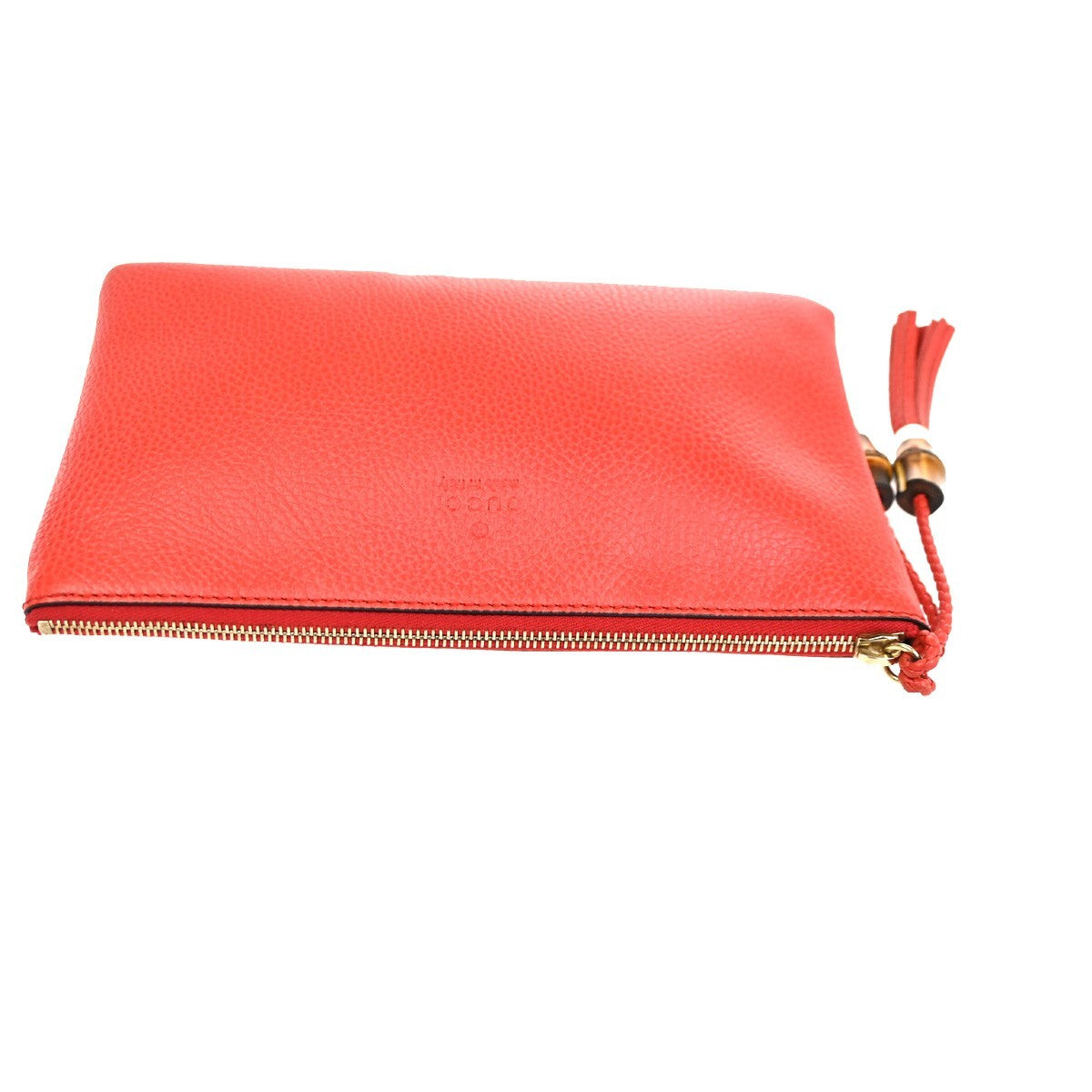 GUCCI Logo Bamboo Charm Clutch Pouch Bag Pebbled Leather Red Italy 61KC890