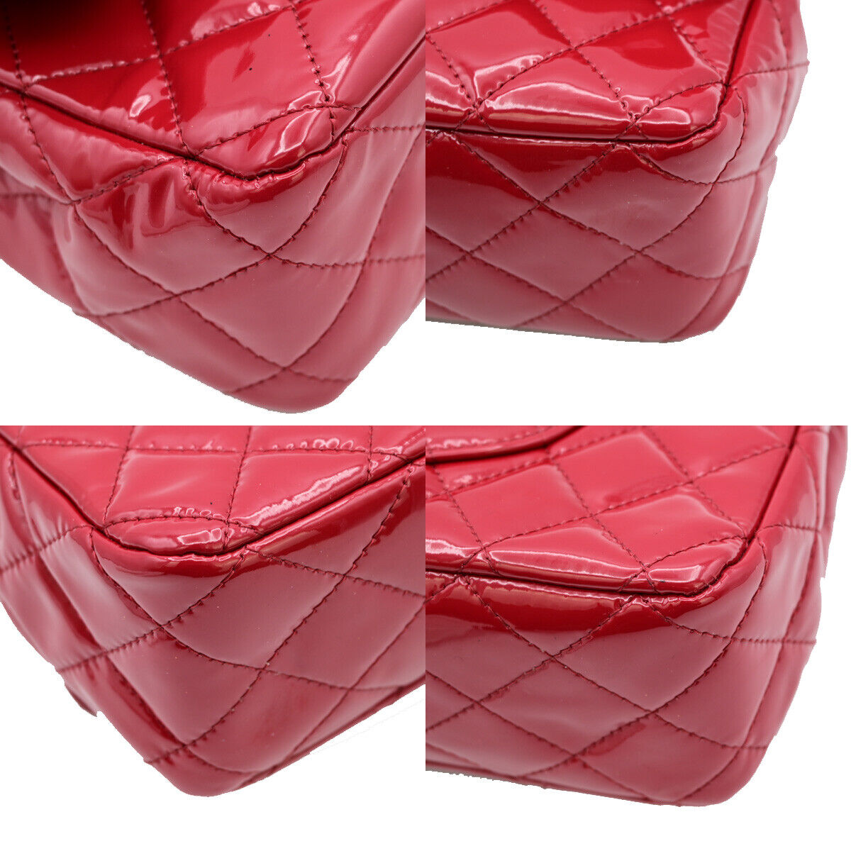 CHANEL CC Matelasse 25 Chain Shoulder Bag Patent Leather Red SHW 373RJ867