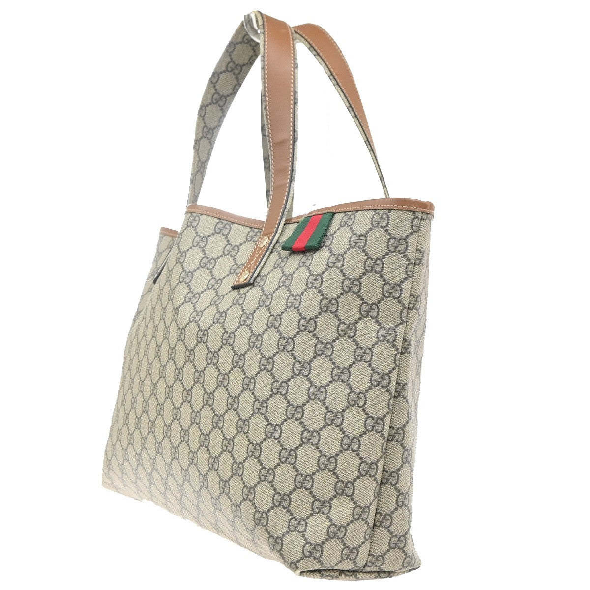 GUCCI Logo Sherry GG Pattern Hand Tote Bag PVC Leather Beige Italy 35KC867