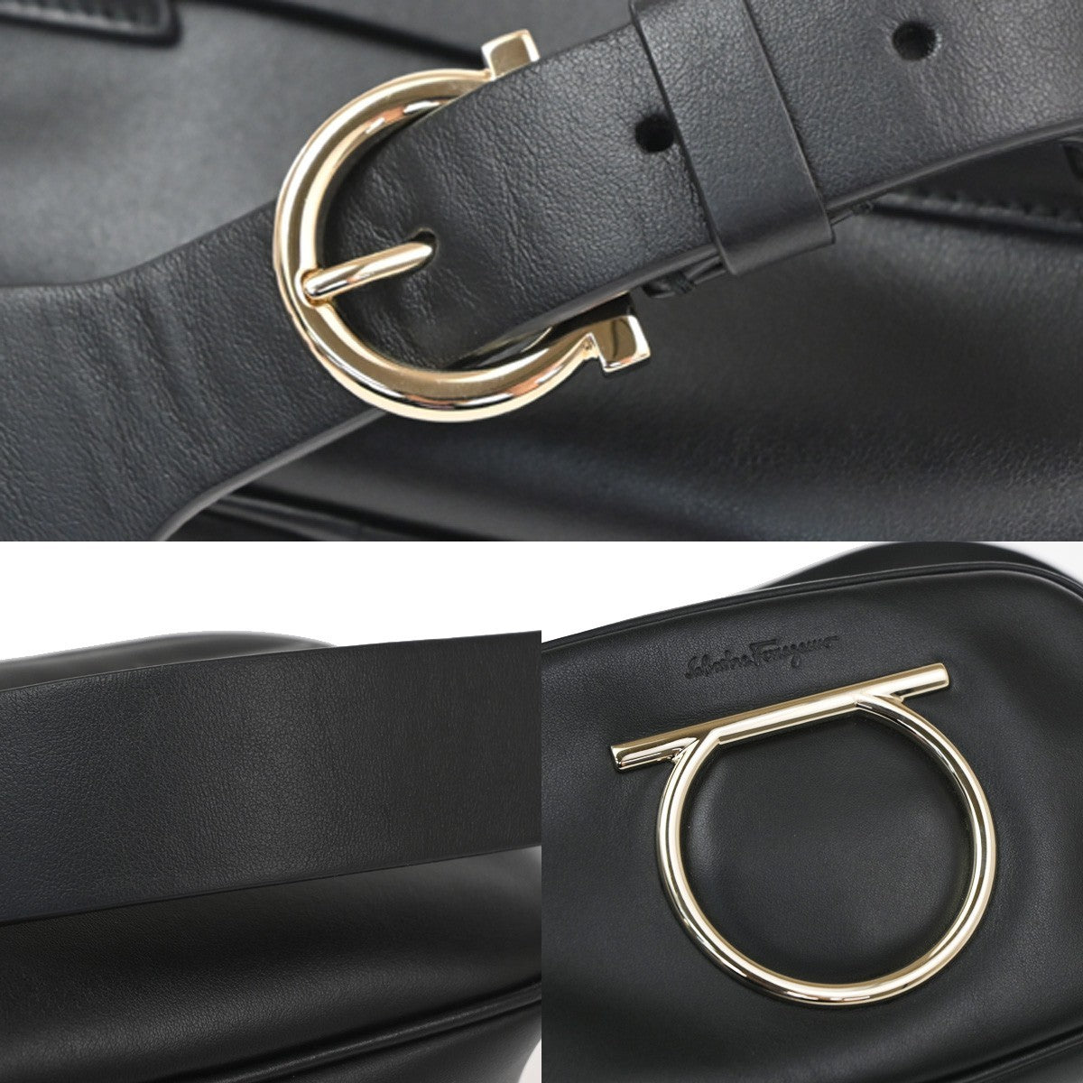 SALVATORE FERRAGAMO Gancini Mini Waist Bag Leather Black GHW Italy 85TA669