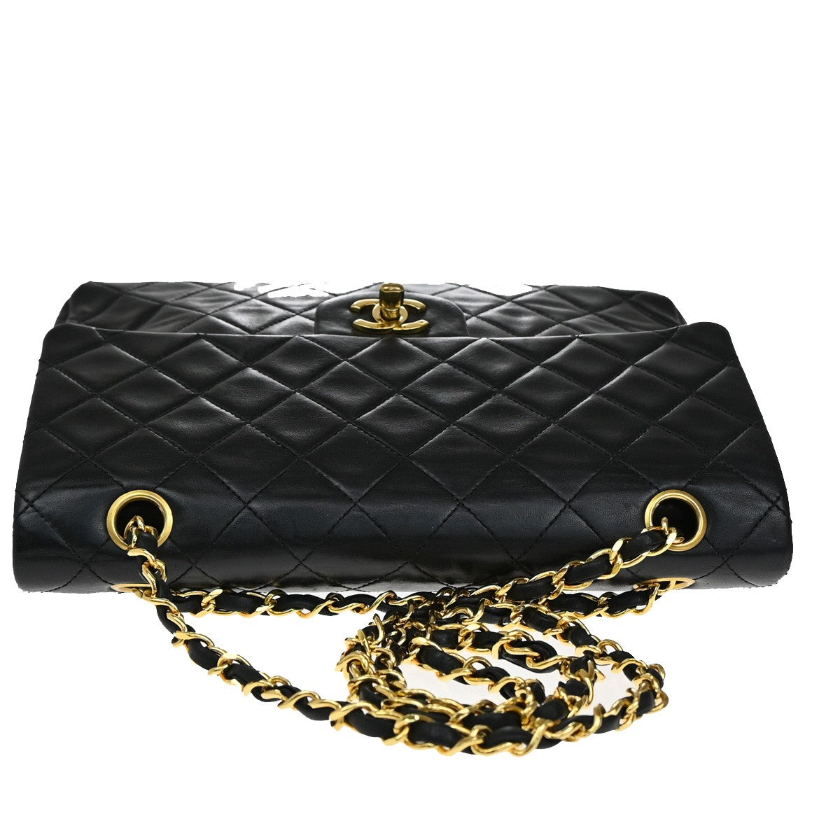 CHANEL CC Matelasse 25 Double Flap Chain Shoulder Bag Leather Black GHW 356RL110