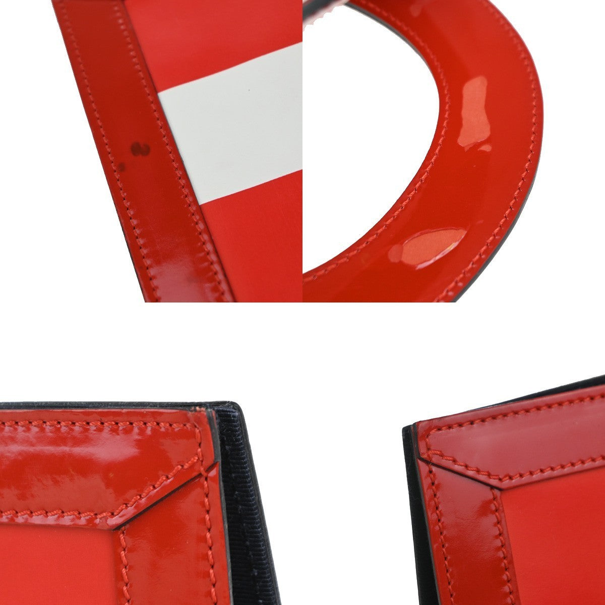 CHANEL Mademoiselle Chocolate Bar Hand Bag Patent Leather Black Red 21RP047