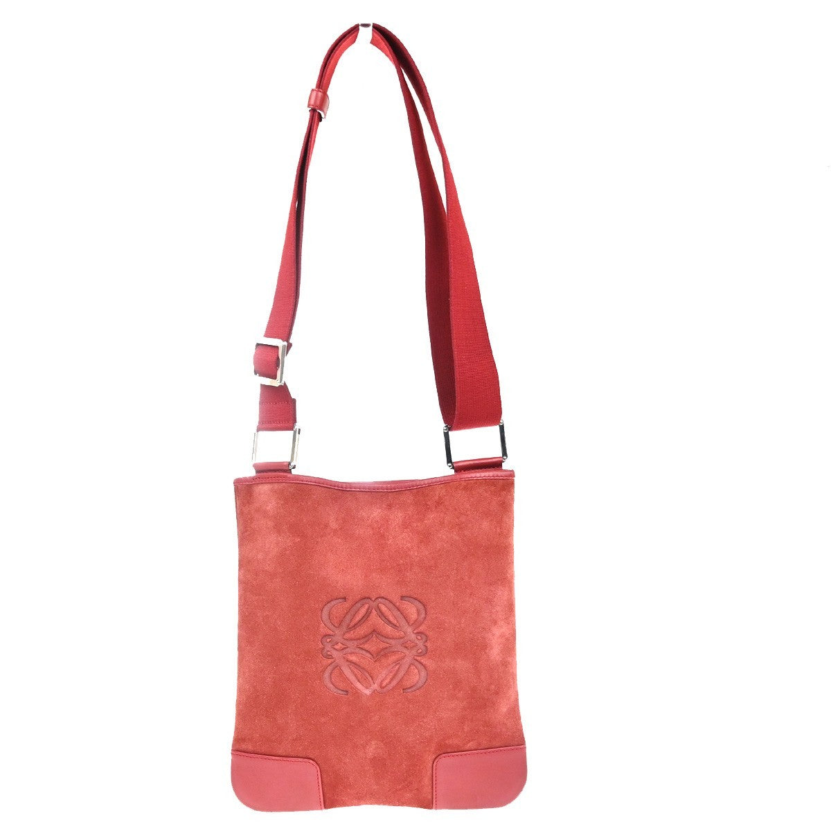 LOEWE Logo Anagram Crossbody Shoulder Bag Suede Leather Red SHW Spain 34KD045