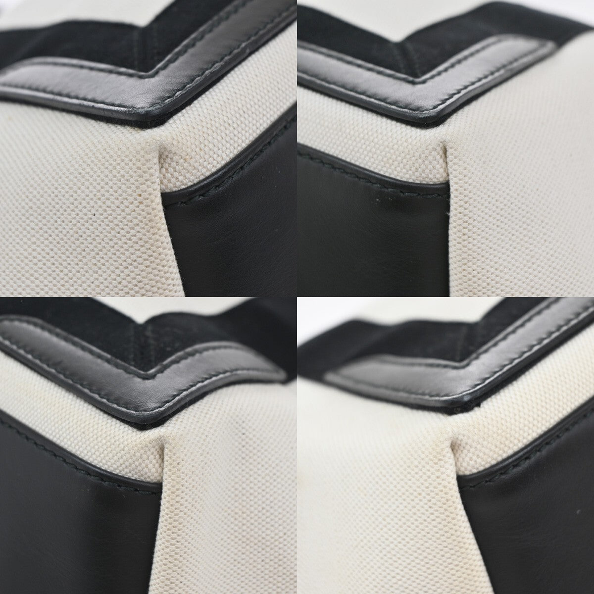 BALENCIAGA Navy Cabas M Shoulder Hand Bag Canvas Leather Ivory Black 73EF052