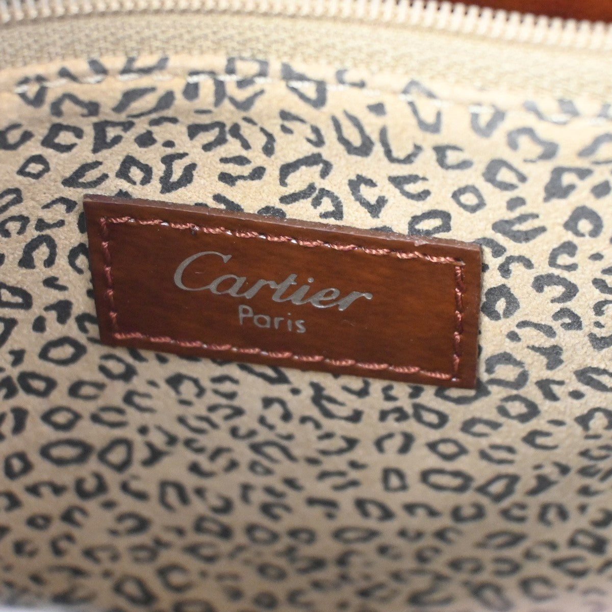 CARTIER Logo Panther Chain Shoulder Bag Patent Leather Brown SHW Frace 84RL974