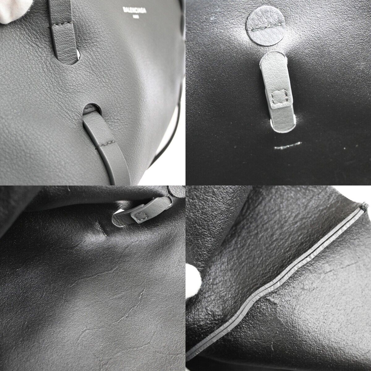 BALENCIAGA Logo Tote Bag Shoulder Bag Leather Gray White Italy 34SH327