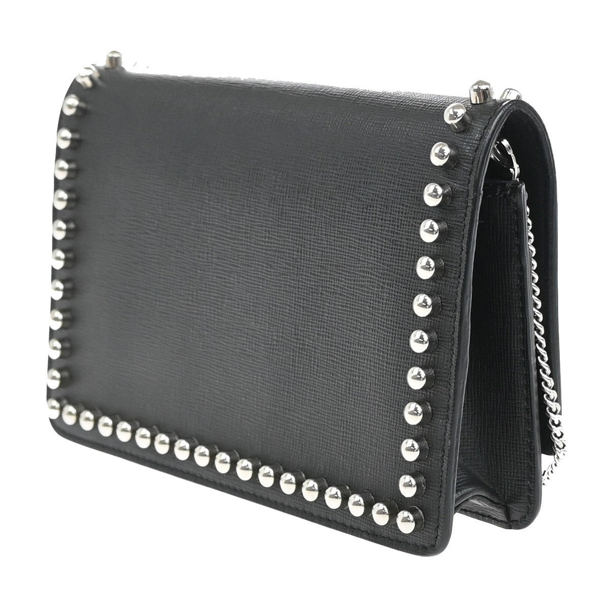 FENDI Karlito Karl Lagerfeld Chain Wallet Shoulder Bag Leather Black 85EG190