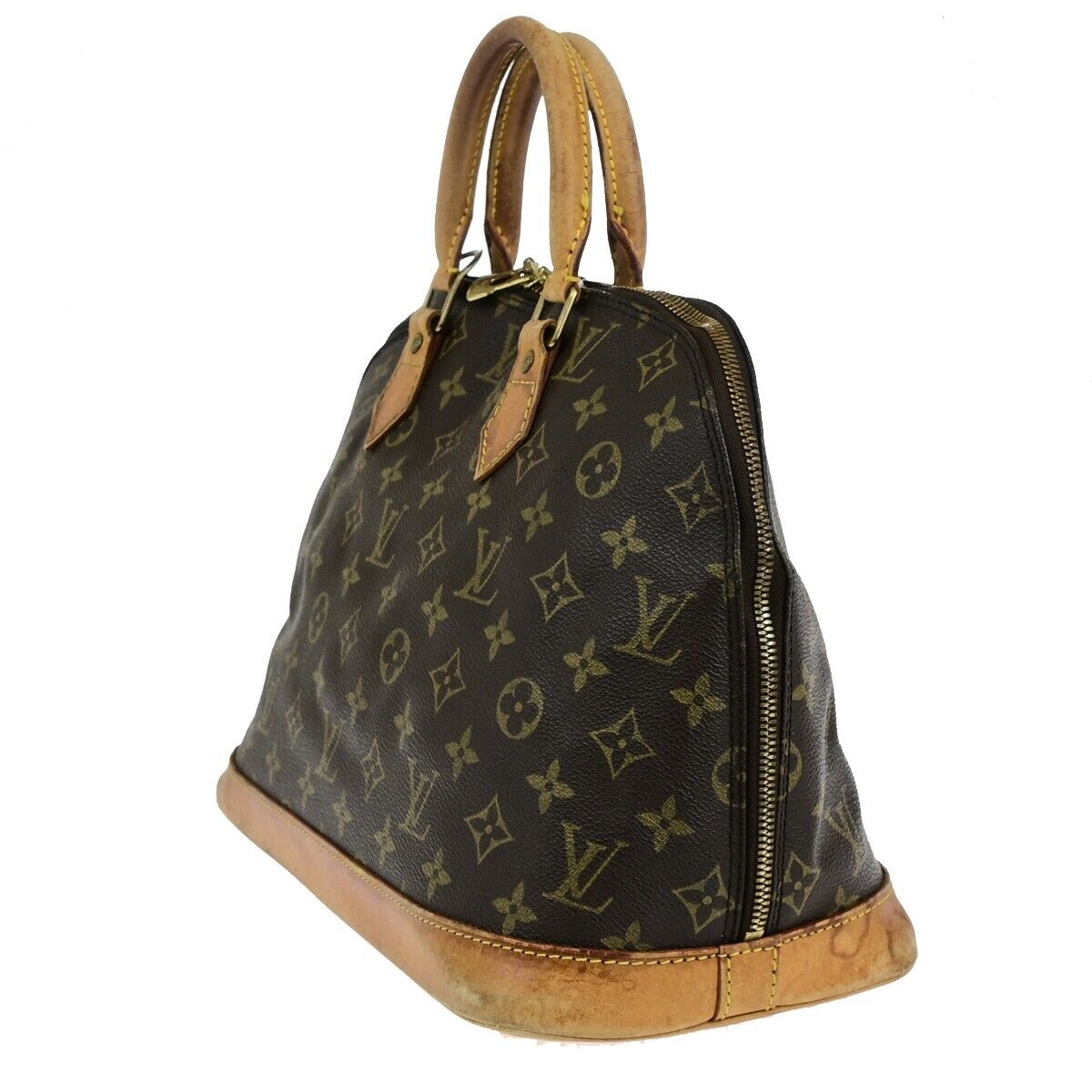 LOUIS VUITTON LV Logo Alma Hand Bag Monogram Leather Brown U.S.A. M51130 69SJ593