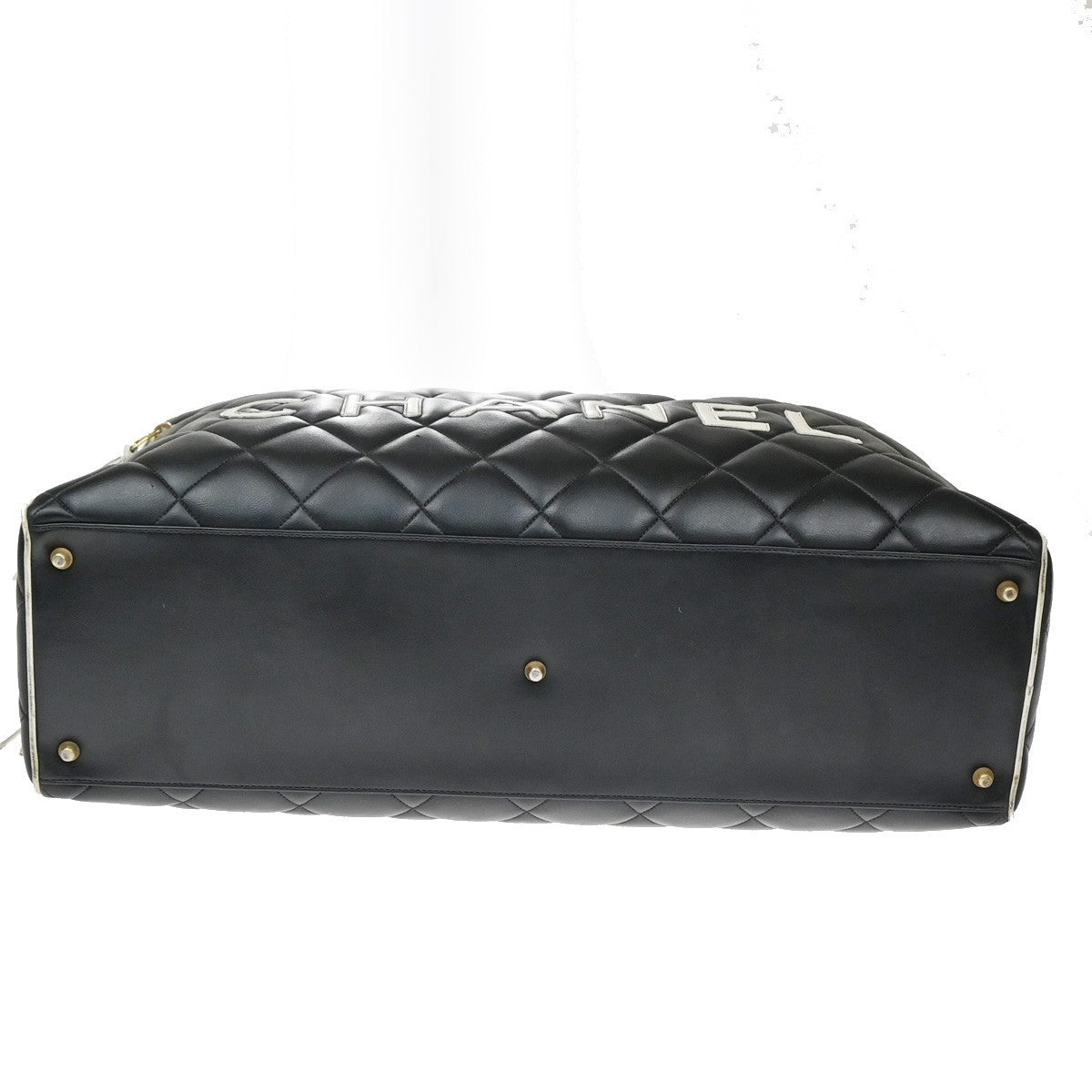 CHANEL Logo Matelasse Travel Boston Hand Bag Leather Black France 338RQ053