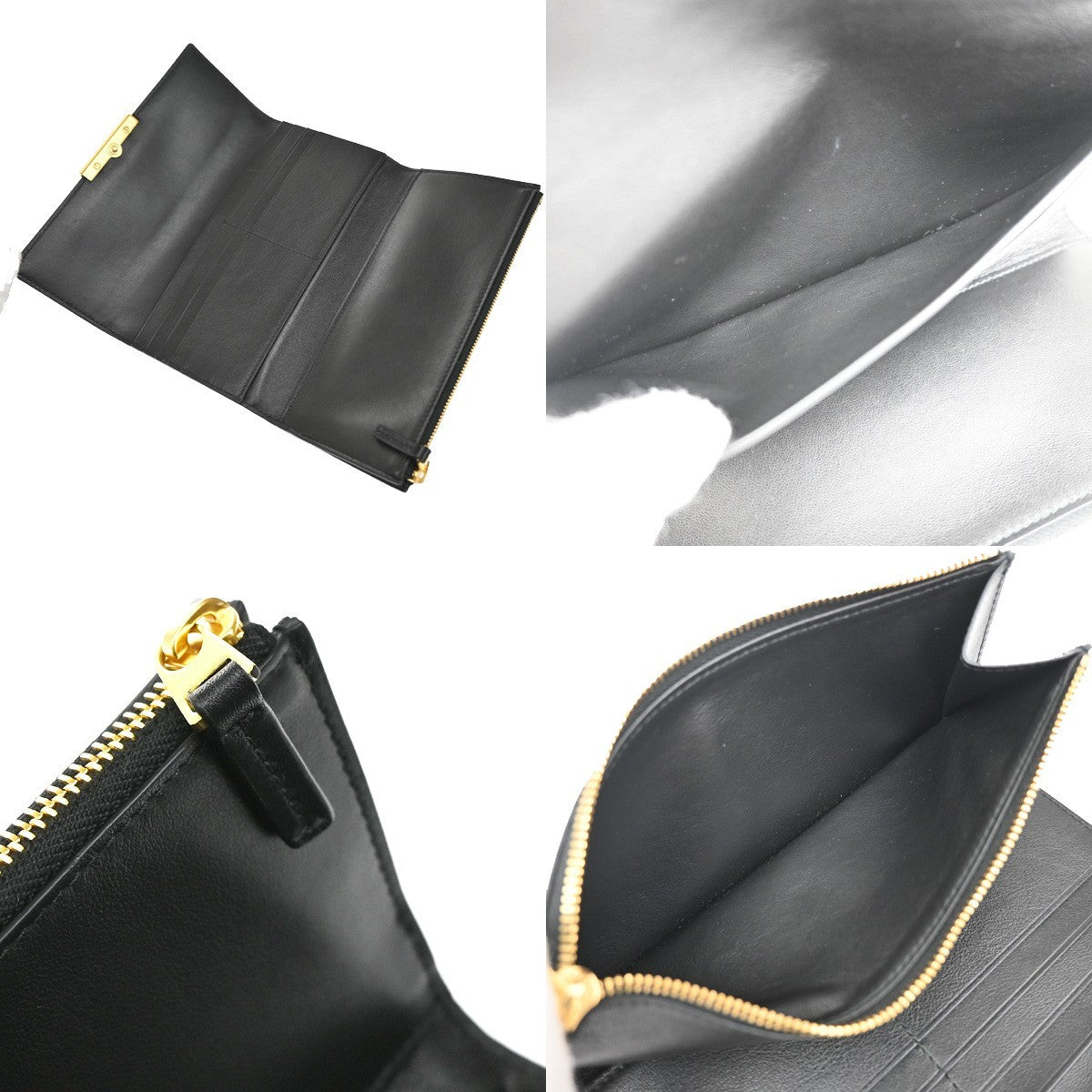 BOTTEGA VENETA Logo Long Trifold Wallet Leather Black GHW Italy 05KB168