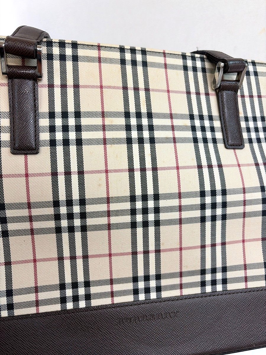 BURBERRY Nova Check Pattern Shoulder Bag Canvas Leather Brown Beige SHW 65KD026