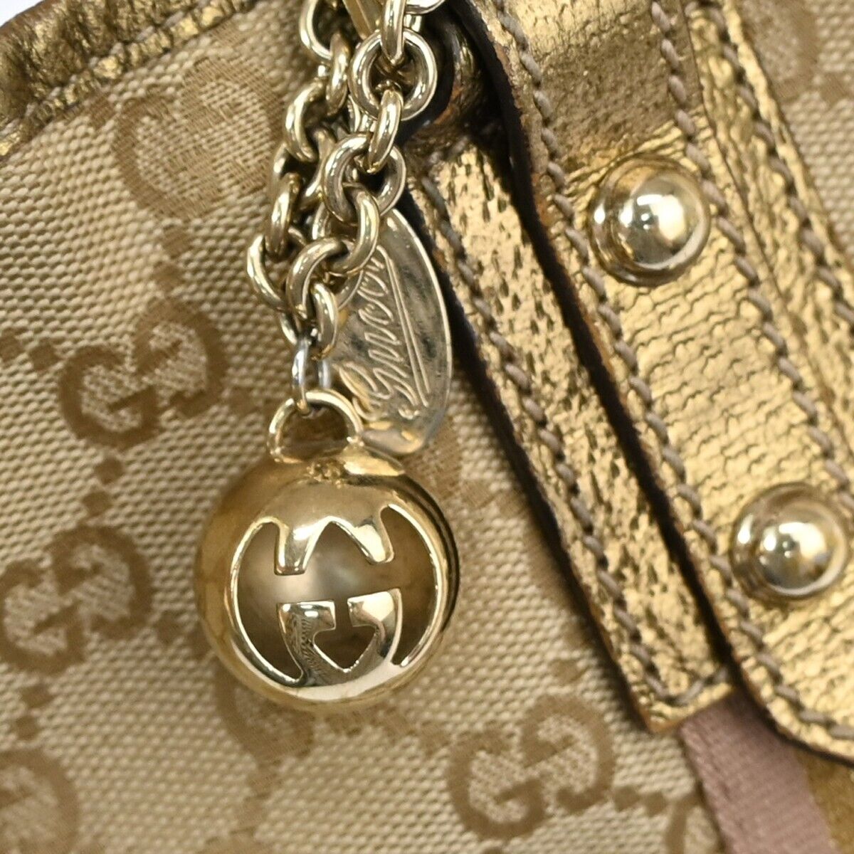 GUCCI GG Pattern Sherry Mini Hand Bag canvas Leather Beige Gold Italy 67DA078
