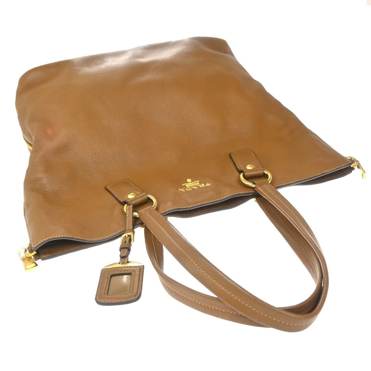 PRADA Logo Side Zip Shoulder Hand Tote Bag Leather Brown GHW 21KP487
