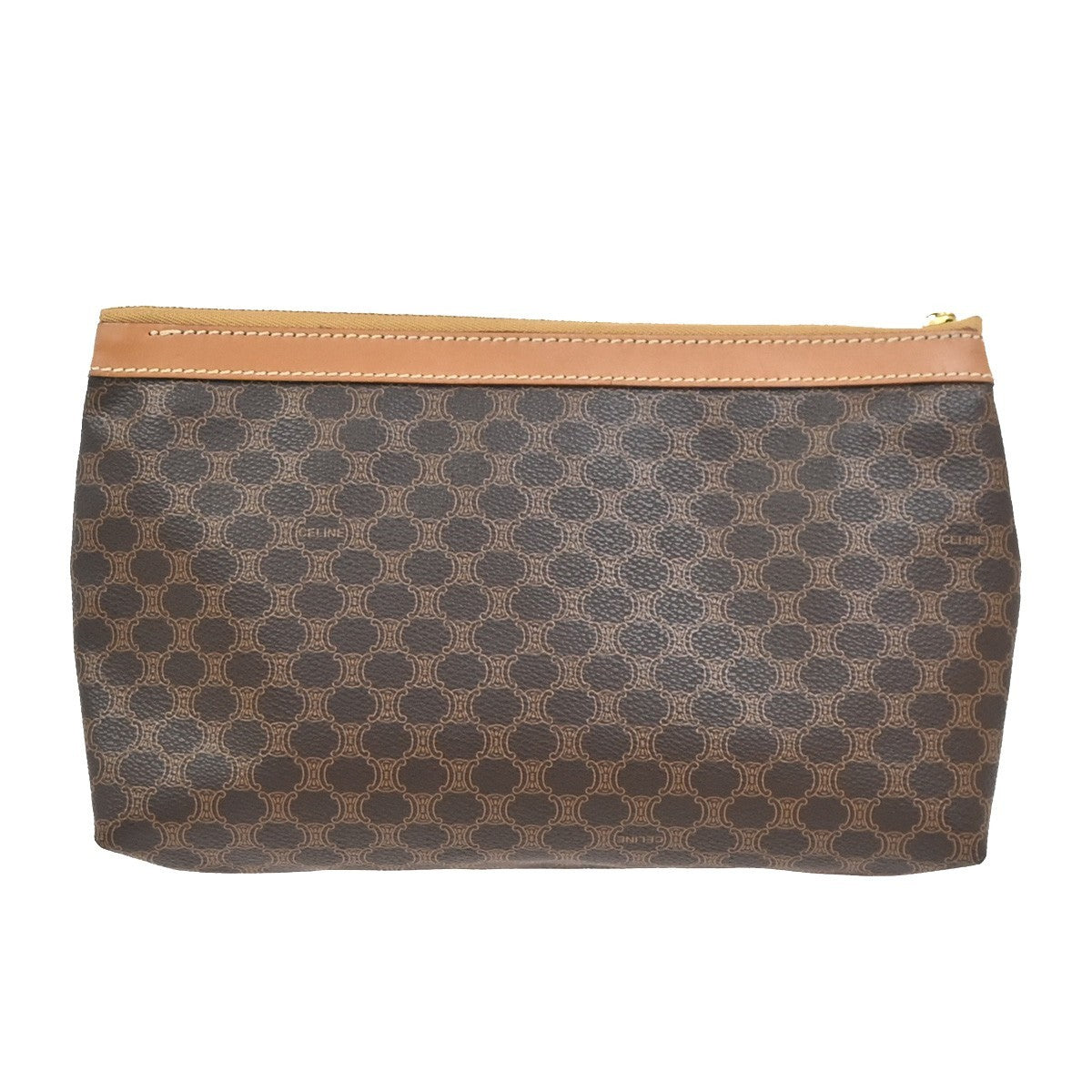 CELINE Logo Macadam Pattern Clutch Pouch Bag PVC Leather Brown GHW Italy 38KD013