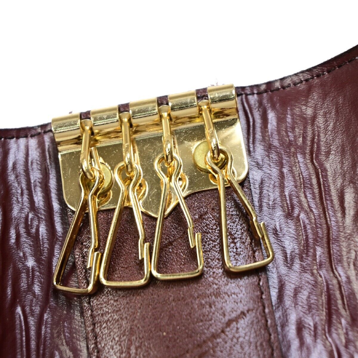 CARTIER 2C Logo 4 Hooks Bifold Key Case Leather Bordeaux Gold 08EB577