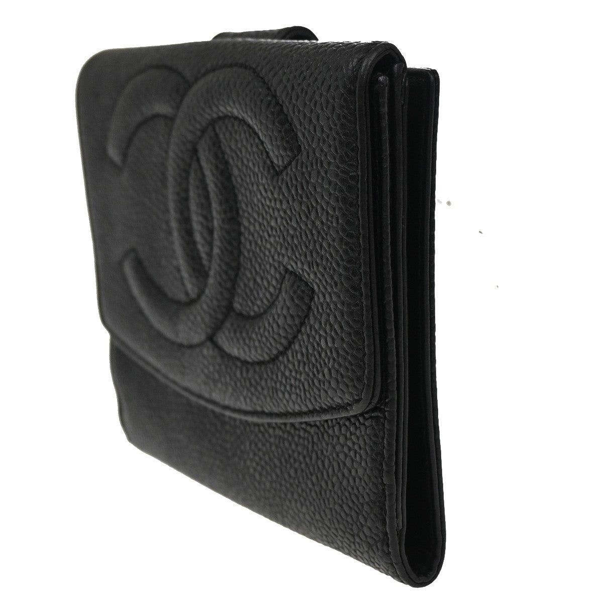 CHANEL CC Bifold Compact Wallet Grained Calfskin Leather Black Vintage 04KB916