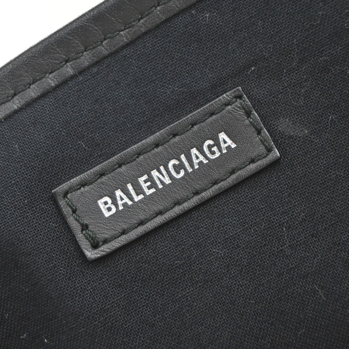 BALENCIAGA Navy Cabas M Shoulder Hand Bag Canvas Leather Ivory Black 73EF052
