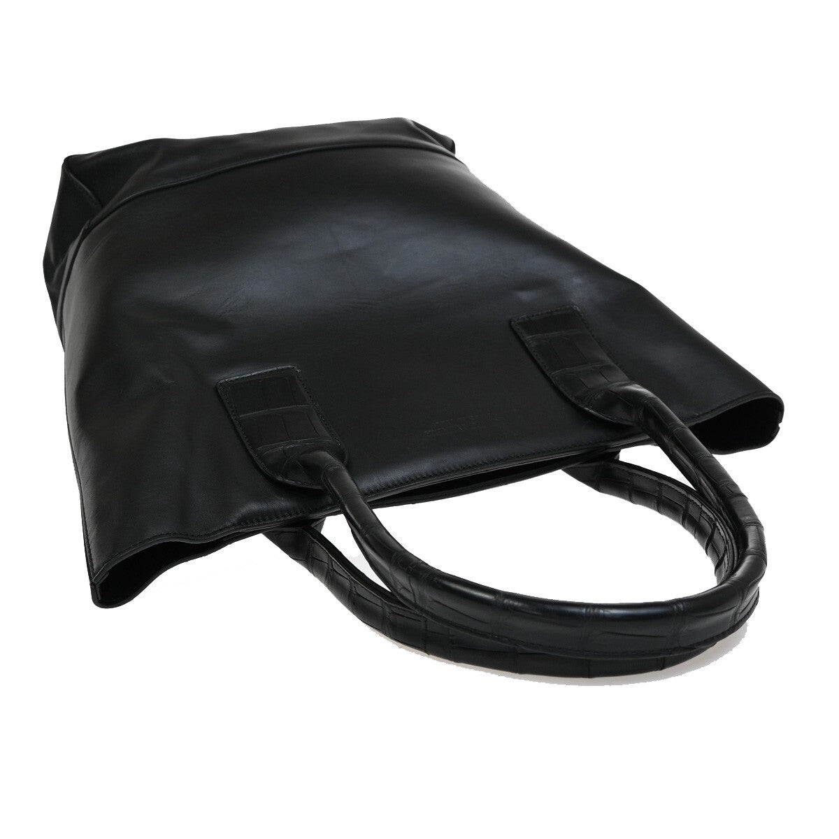 BOTTEGA VENETA Logo Shoulder Tote Bag embossing Leather Black Italy 75EF016