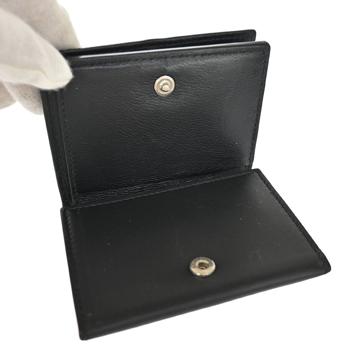 BALENCIAGA Logo Everyday Mini Trifold Wallet Purse Leather Black Italy 64EA106