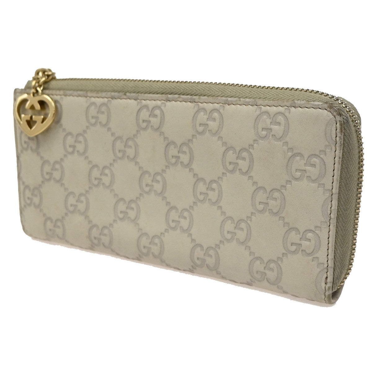 GUCCI Logo Guccissima GG Pattern Heart Long Zipper Wallet Leather Beige 05KC155