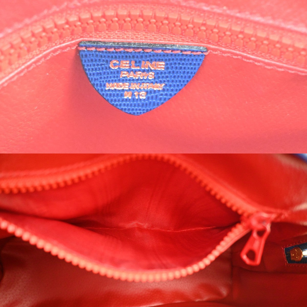 CELINE Circle Logo Handle Bag Embossing Leather Blue GHW Italy 38CA855