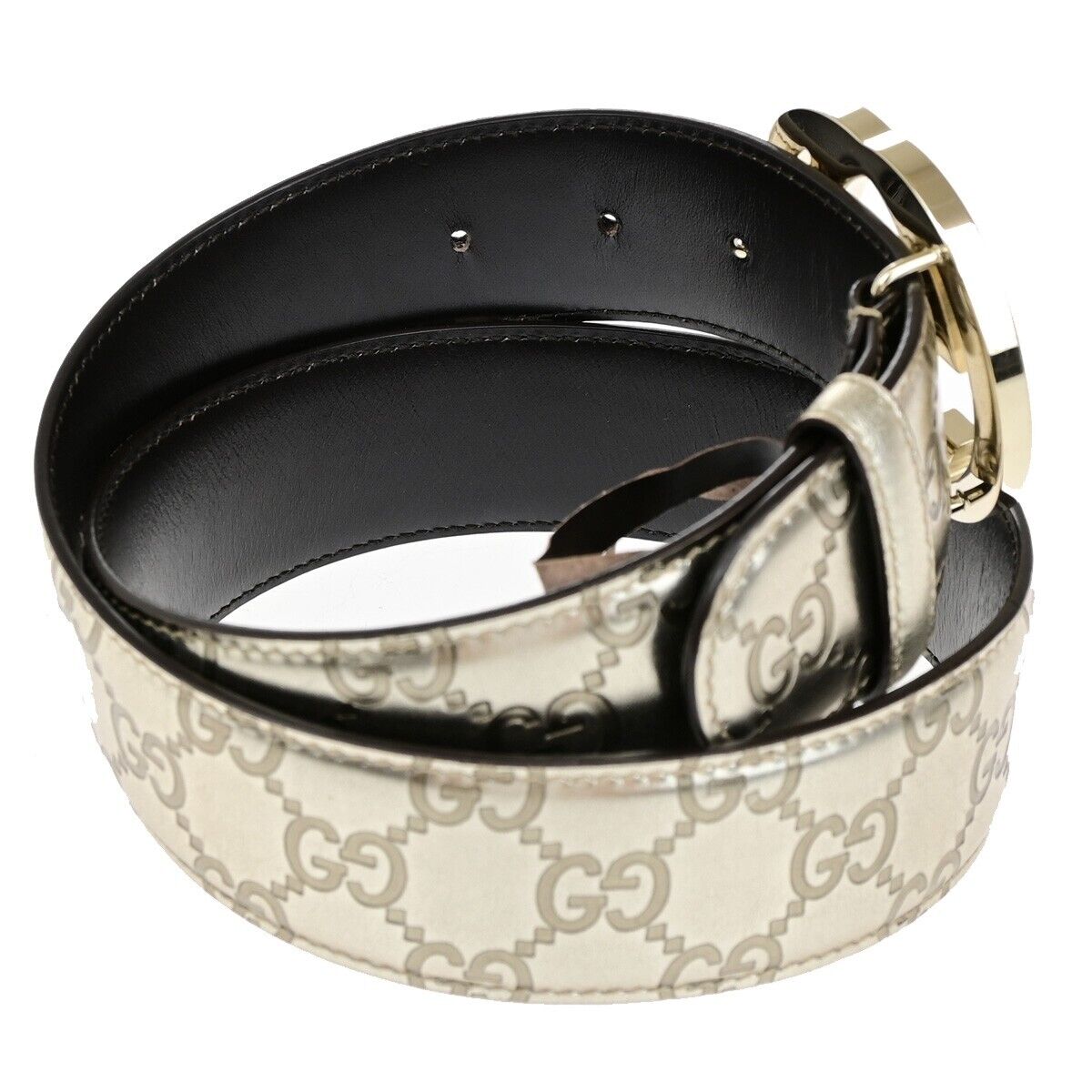 GUCCI GG Logo Interlocking Guccissima Belt 75/30 Leather Silver Italy 36EB415